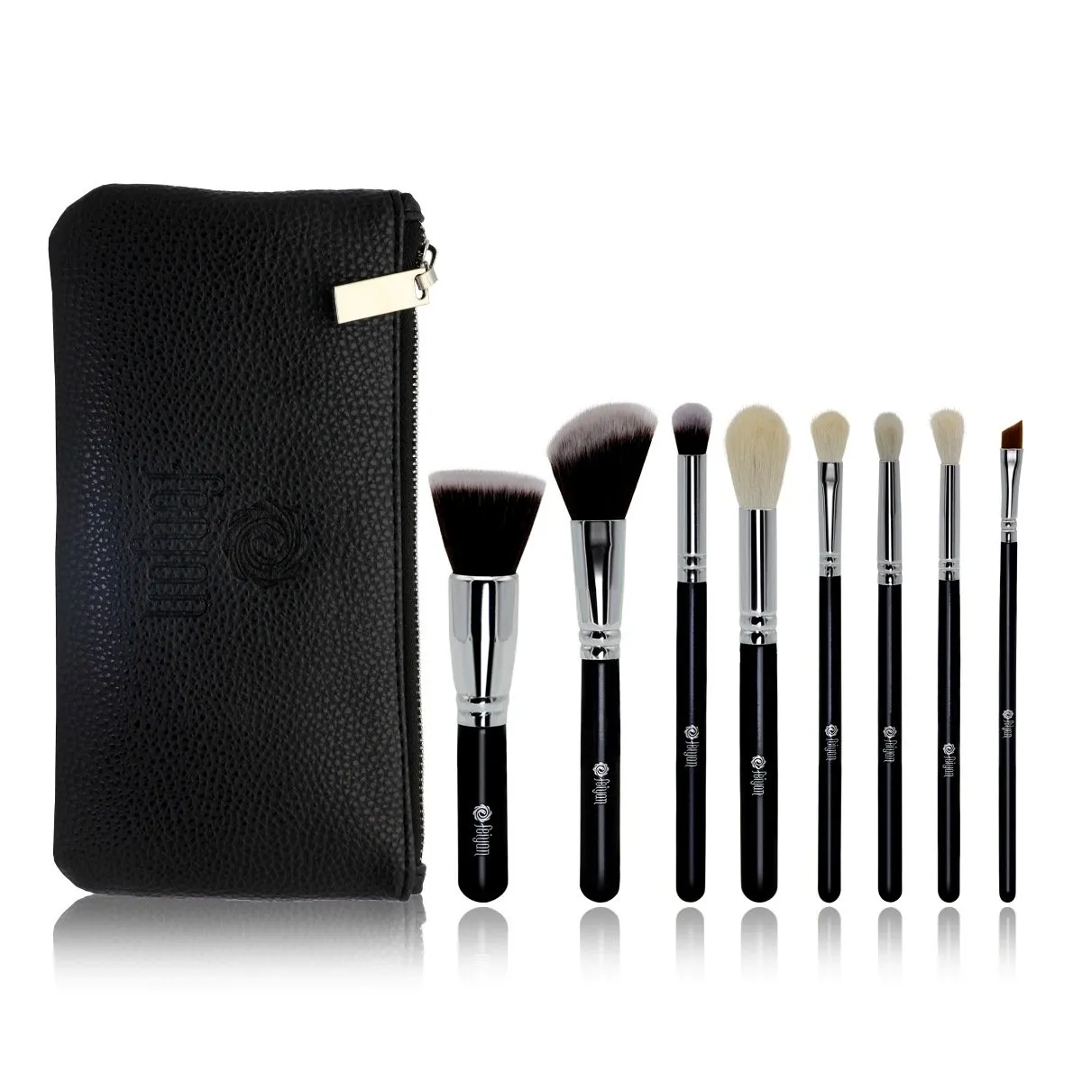 Makeup Brushes Set Natural Goat Hair Synthetic Makeup Brush Set Professional Kabuki Makeup Foundation Eyeliner Lip Powder Cosmetic Brushes Kit with Zipper Bag (8 pcs, Black1)