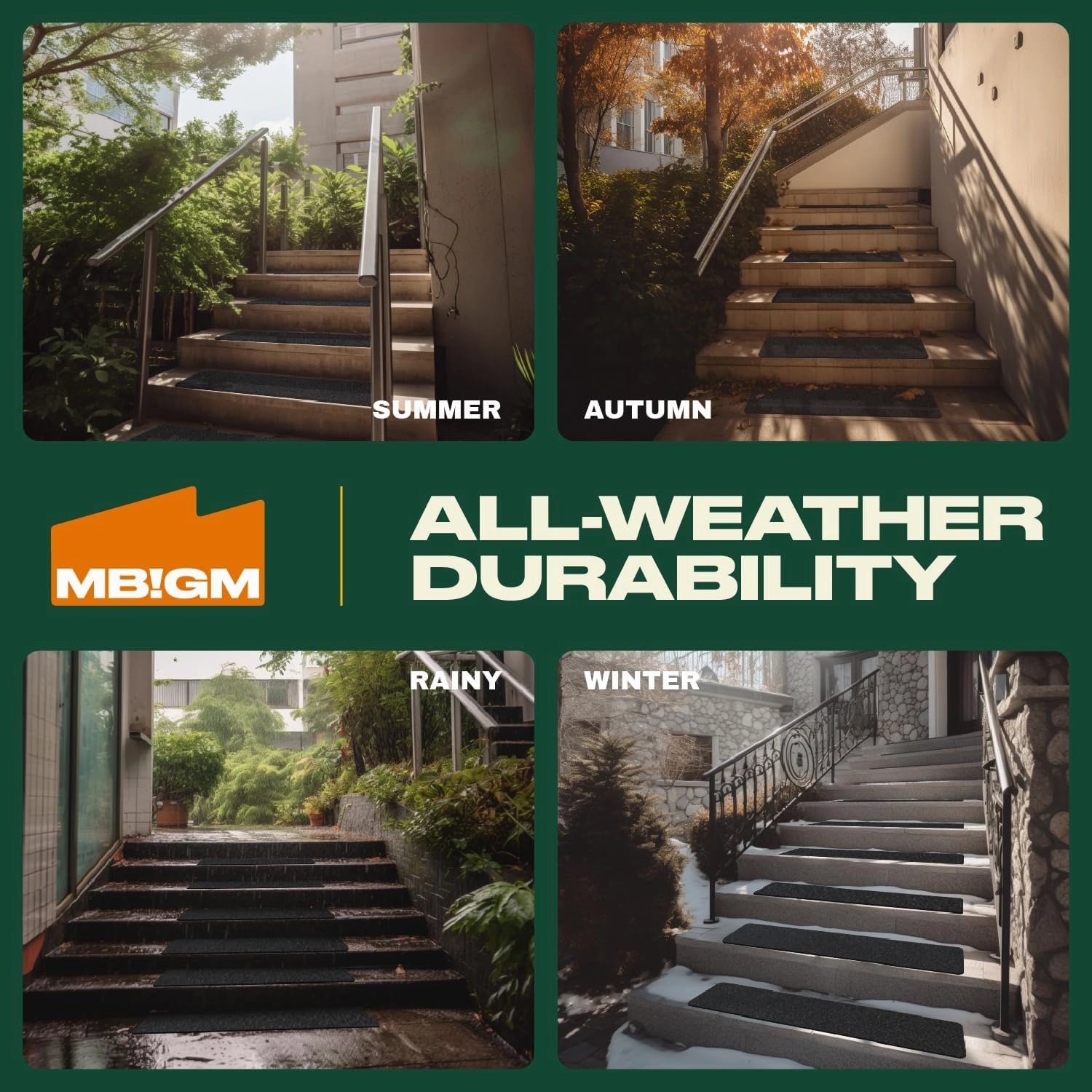 MBIGM 8-Pack Non-Slip Outdoor Stair Treads - Anti Slip 6" X 24" Grip Tape Adhesive Strips - Heavy Duty Traction for Steps, Staircase, Deck