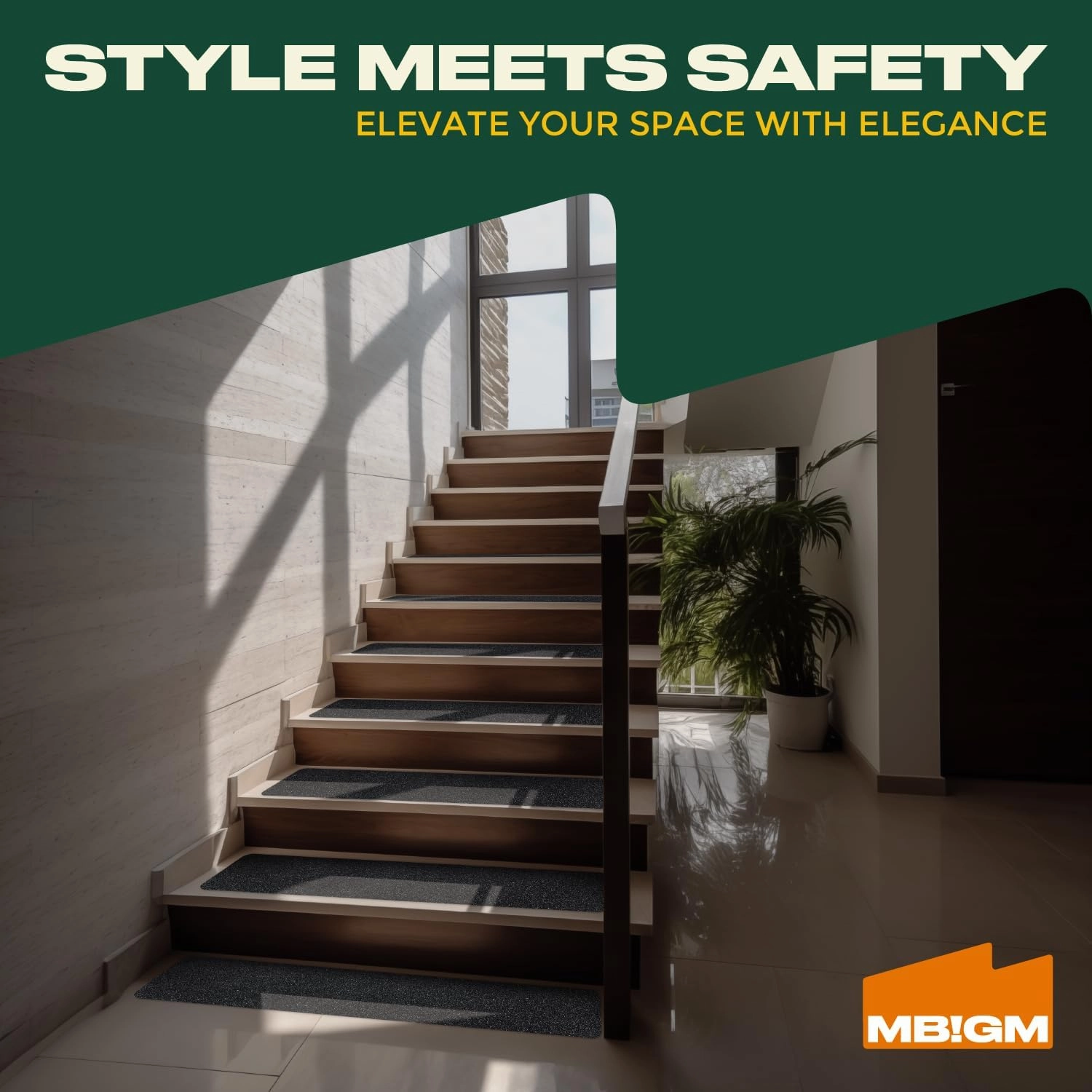 MBIGM 8-Pack Non-Slip Outdoor Stair Treads - Anti Slip 6" X 24" Grip Tape Adhesive Strips - Heavy Duty Traction for Steps, Staircase, Deck