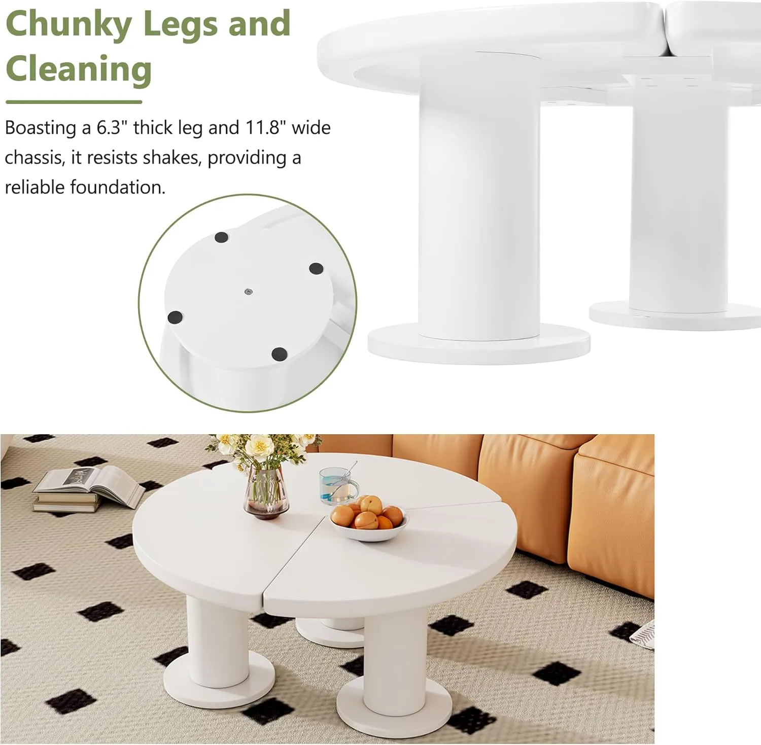 Merax 39.4" Round Petal-Shaped Wooden Coffee Table Cream Style CenterTable with 3 Thick Legs,Minimalist Irregular EndTable for Living Room