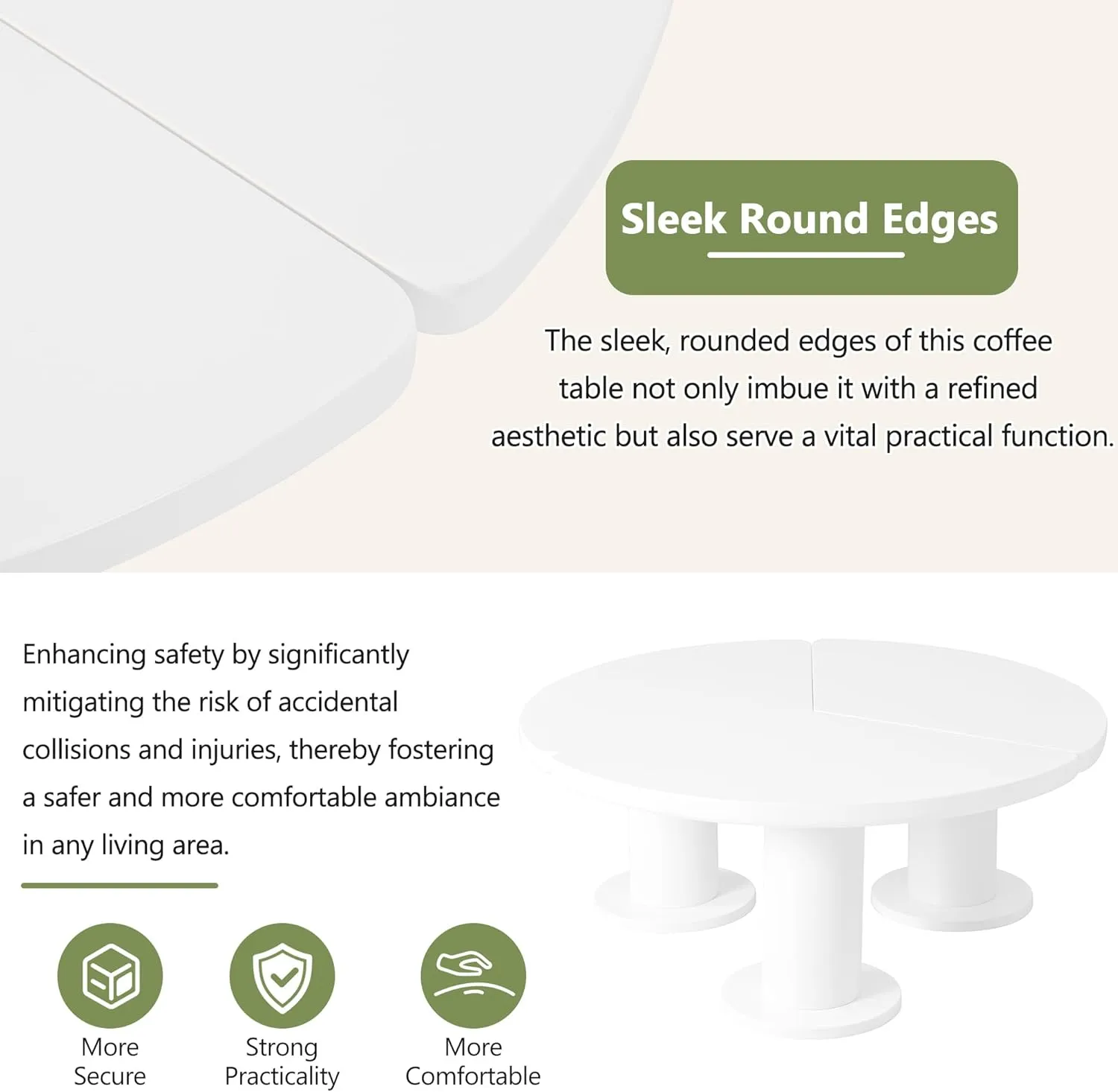 Merax 39.4" Round Petal-Shaped Wooden Coffee Table Cream Style CenterTable with 3 Thick Legs,Minimalist Irregular EndTable for Living Room