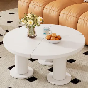 Merax 39.4" Round Petal-Shaped Wooden Coffee Table Cream Style CenterTable with 3 Thick Legs,Minimalist Irregular EndTable for Living Room