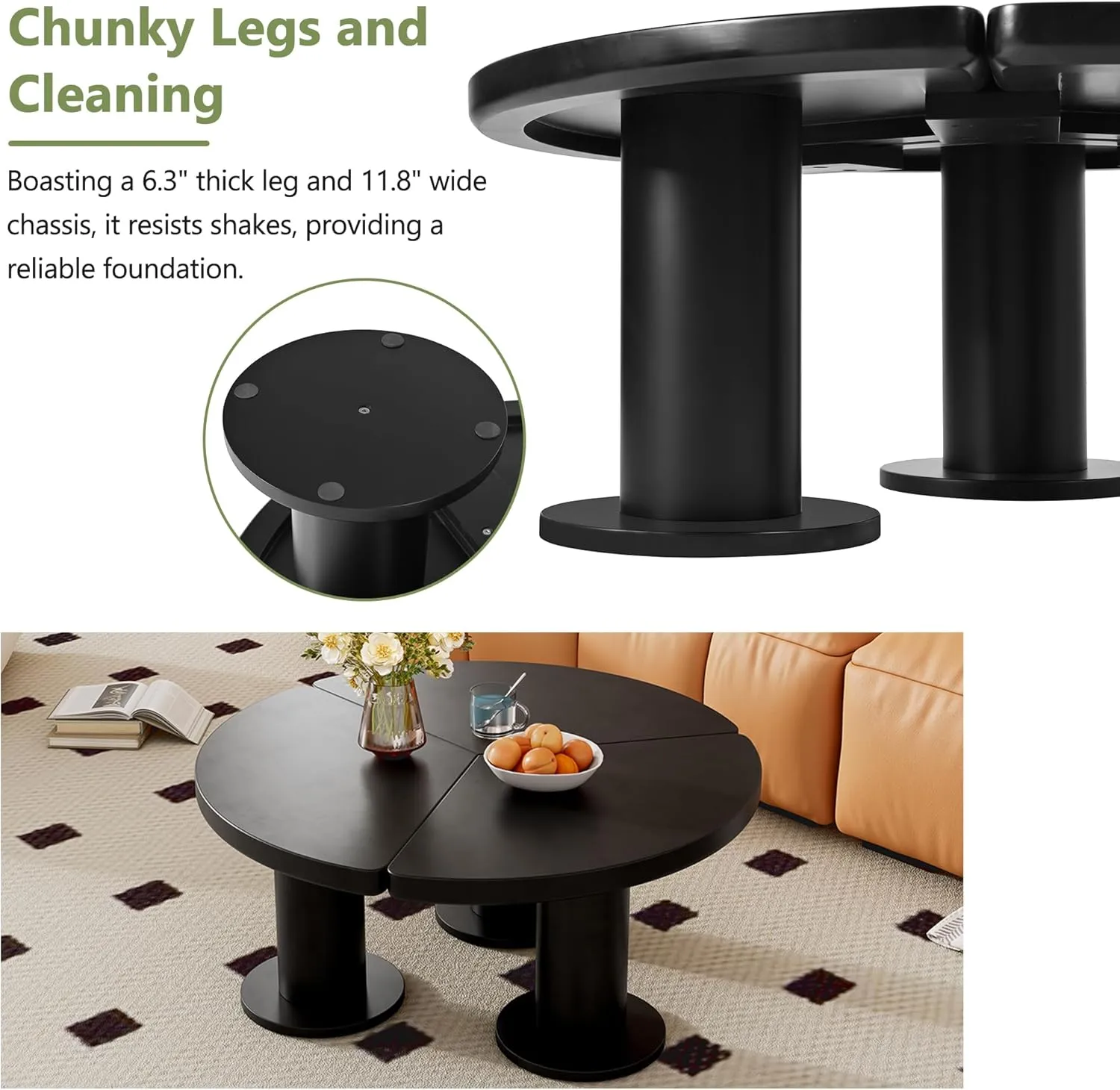Merax 39.4" Round Petal-Shaped Wooden Coffee Table Cream Style CenterTable with 3 Thick Legs,Minimalist Irregular EndTable