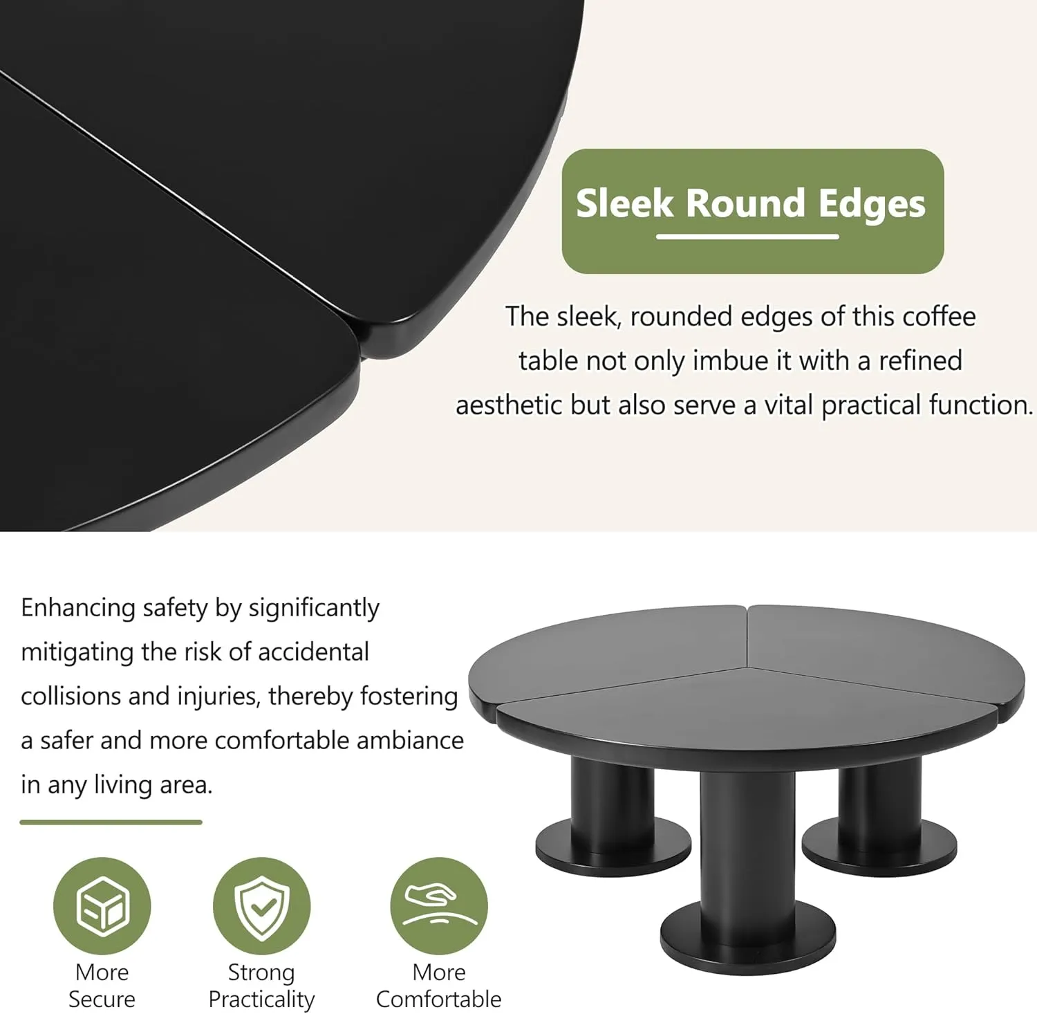 Merax 39.4" Round Petal-Shaped Wooden Coffee Table Cream Style CenterTable with 3 Thick Legs,Minimalist Irregular EndTable