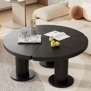 Merax 39.4" Round Petal-Shaped Wooden Coffee Table Cream Style CenterTable with 3 Thick Legs,Minimalist Irregular EndTable
