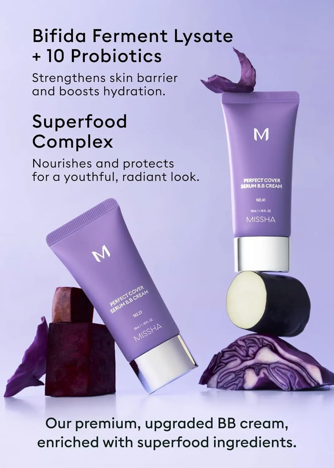 MISSHA M PERFECT COVER SERUM BB CREAM No.21 Light Beige - Light with Cool Undertone, Skin Tint, Tinted Moisturizer, Skin Care Foundation Makeup, Superfood Complex, Glass Skin, Korean Makeup,1.18 Fl oz