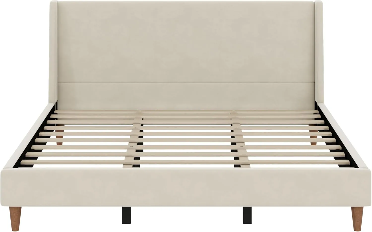 Modern Cream King Size Platform Bed Frame with Wingback Headboard,Velvet Upholstered Mattress Foundation with Wooden Legs and Strong Slats Support,No Box Spring Needed (Cream, King)
