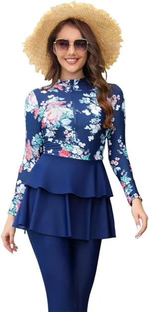 Muslim Swimsuits for Women One-Piece Modest Swimwear Long Sleeve Swimming Costume Full Cover Islamic Bathing Suit Burkini Set