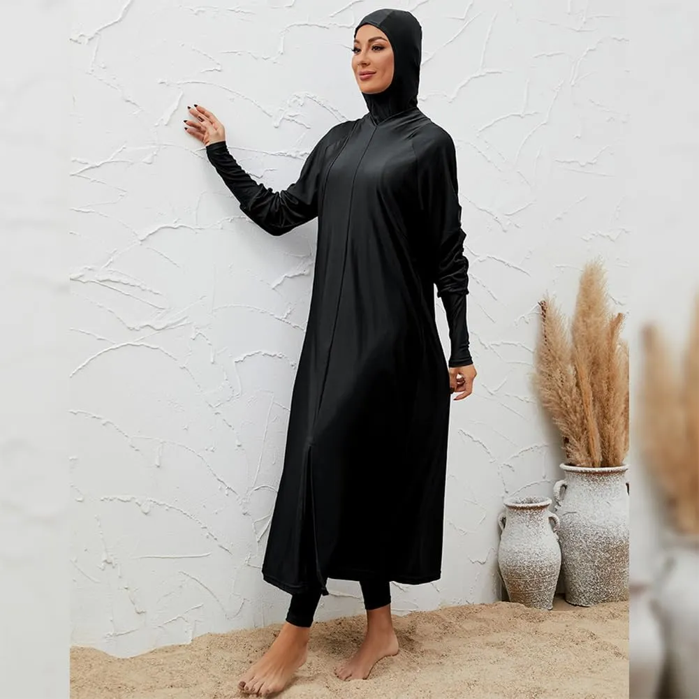 Muslim Swimsuits for Women Swimwear Long Sleeve Burkini Full Cover Swimsuit Hijab Rash Guard, 3pcs Set