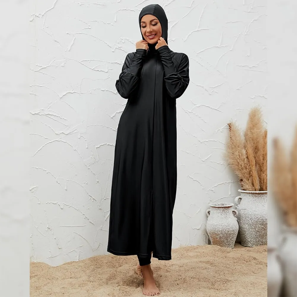 Muslim Swimsuits for Women Swimwear Long Sleeve Burkini Full Cover Swimsuit Hijab Rash Guard, 3pcs Set
