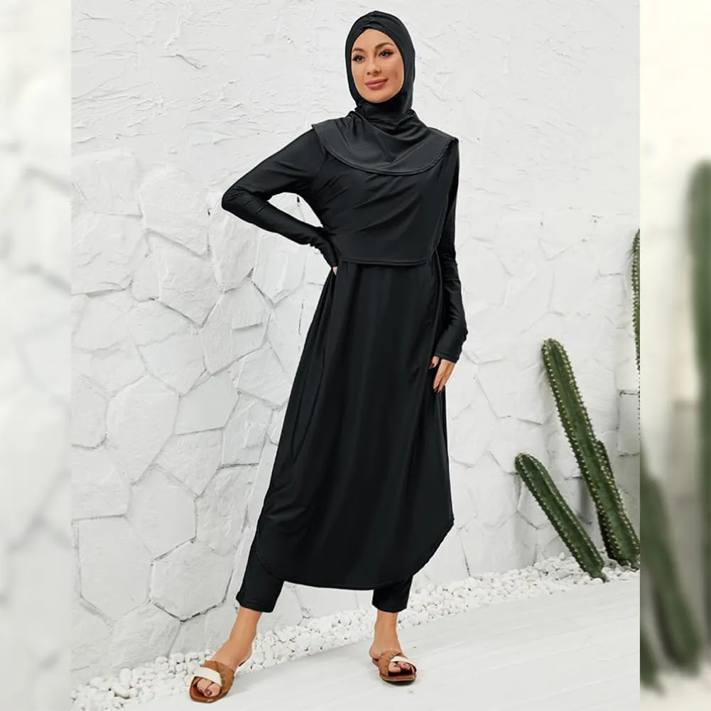 Muslim Swimsuits for Women Swimwear Long Sleeve Burkini Full Cover Swimsuit Hijab Rash Guard, 3pcs Set