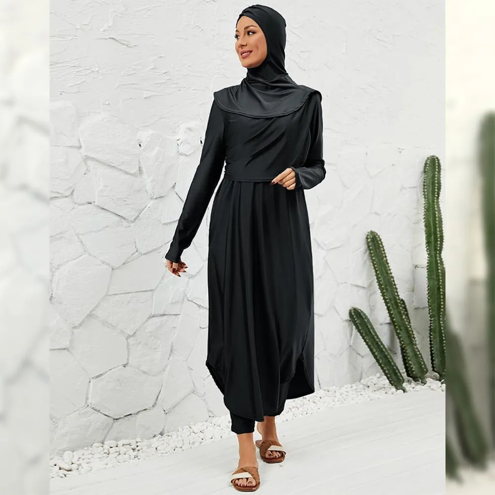 Muslim Swimsuits for Women Swimwear Long Sleeve Burkini Full Cover Swimsuit Hijab Rash Guard, 3pcs Set
