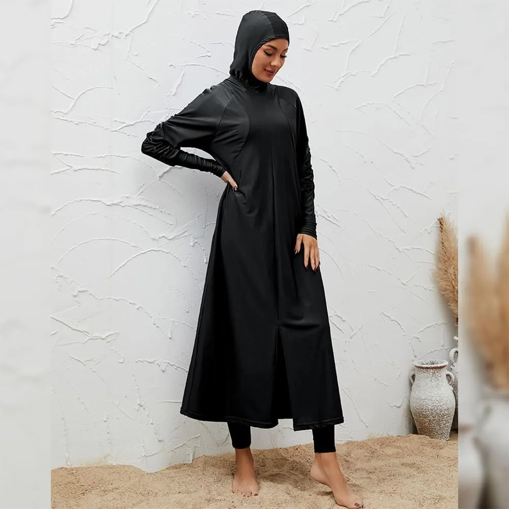 Muslim Swimsuits for Women Swimwear Long Sleeve Burkini Full Cover Swimsuit Hijab Rash Guard, 3pcs Set