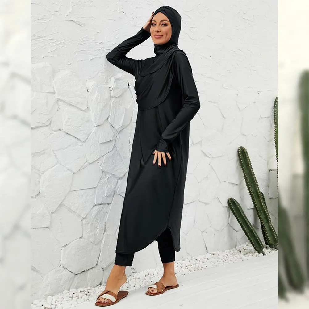 Muslim Swimsuits for Women Swimwear Long Sleeve Burkini Full Cover Swimsuit Hijab Rash Guard, 3pcs Set