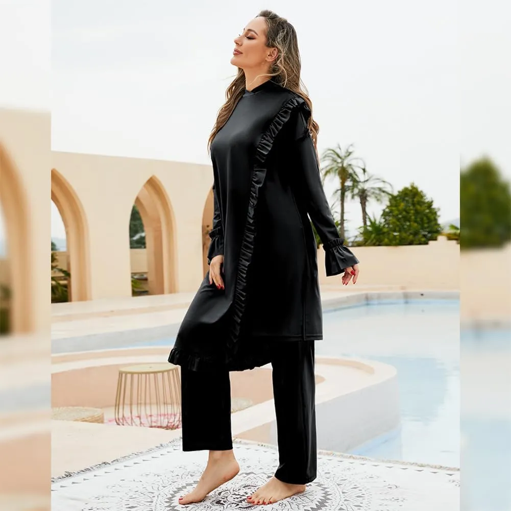 Muslim Swimsuits for Women Swimwear Long Sleeve Burkini Full Cover Swimsuit Hijab Rash Guard, 3pcs Set