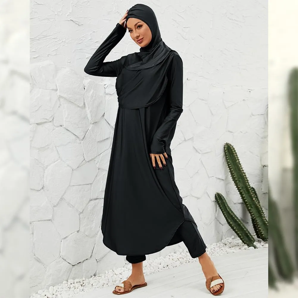 Muslim Swimsuits for Women Swimwear Long Sleeve Burkini Full Cover Swimsuit Hijab Rash Guard, 3pcs Set