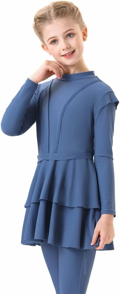 Muslim Swimsuits for Girls Modest Swimwear Full Cover Hijab Burkini Islamic Top Pants Cap 3PCS Rash Guard Sets