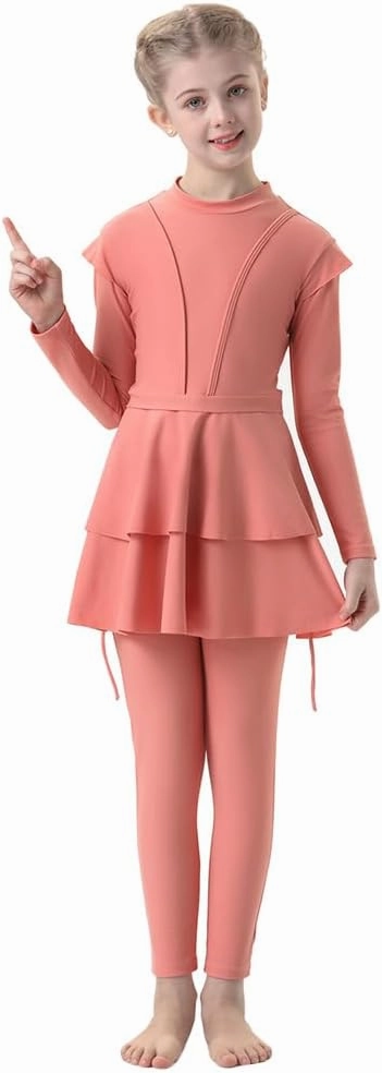 Muslim Swimsuits for Girls Modest Swimwear Full Cover Hijab Burkini Islamic Top Pants Cap 3PCS Rash Guard Sets