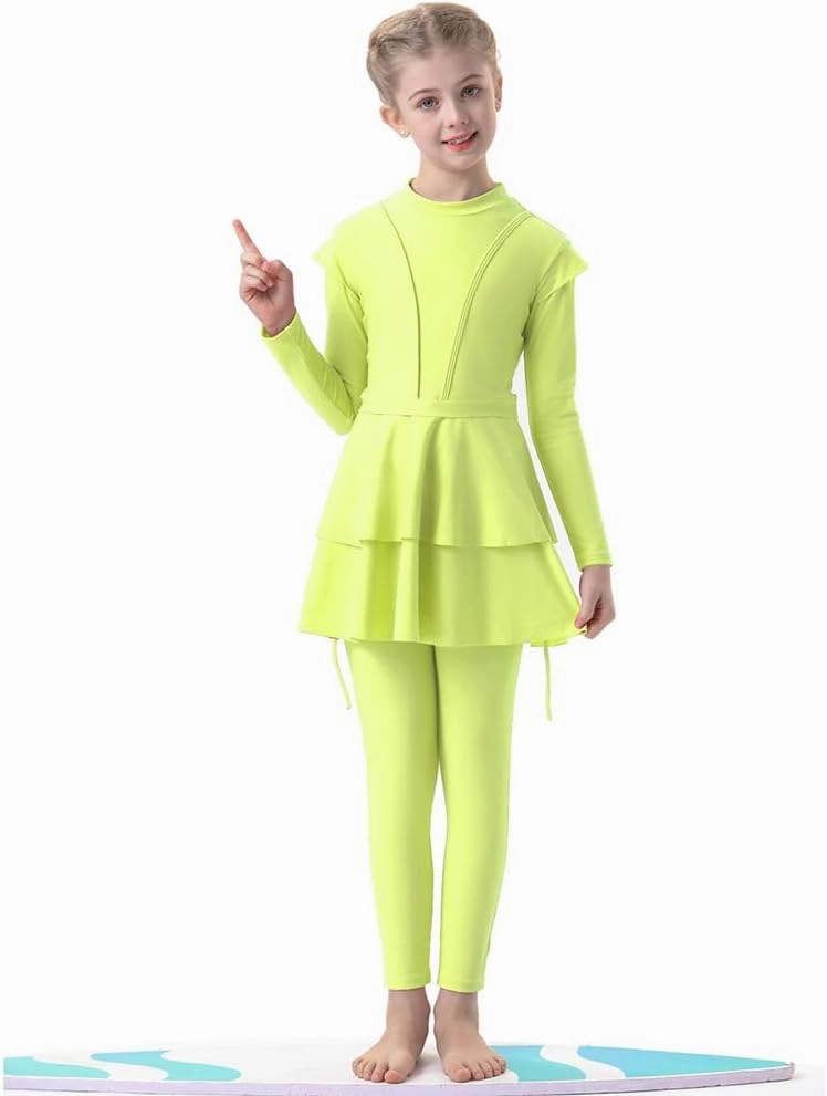 Muslim Swimsuits for Girls Modest Swimwear Full Cover Hijab Burkini Islamic Top Pants Cap 3PCS Rash Guard Sets