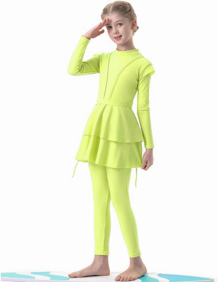 Muslim Swimsuits for Girls Modest Swimwear Full Cover Hijab Burkini Islamic Top Pants Cap 3PCS Rash Guard Sets