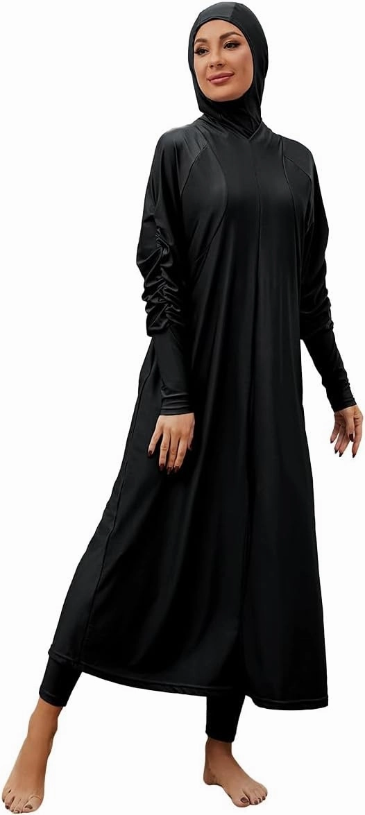 Muslim Swimsuits for Women Swimwear Long Sleeve Burkini Full Cover Swimsuit Hijab Rash Guard, 3pcs Set