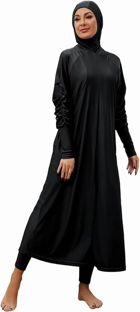 Muslim Swimsuits for Women Swimwear Long Sleeve Burkini Full Cover Swimsuit Hijab Rash Guard, 3pcs Set
