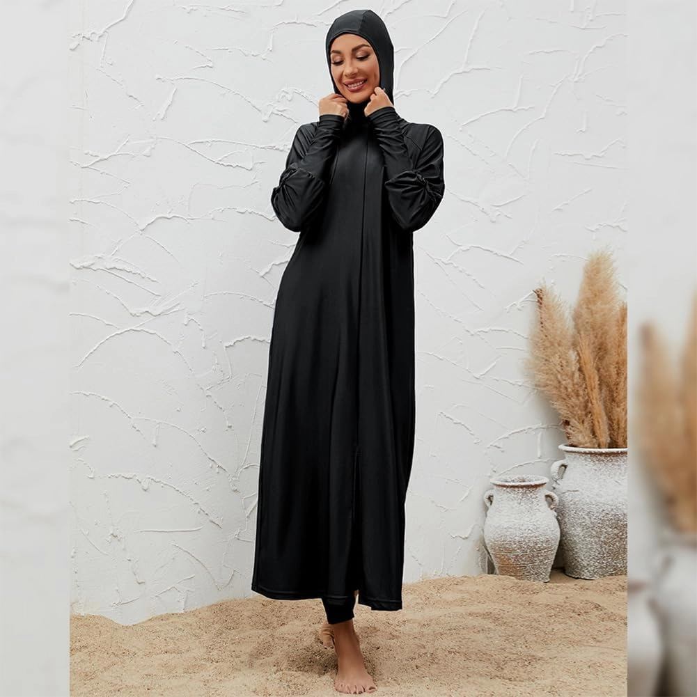 Muslim Swimsuits for Women Swimwear Long Sleeve Burkini Full Cover Swimsuit Hijab Rash Guard, 3pcs Set