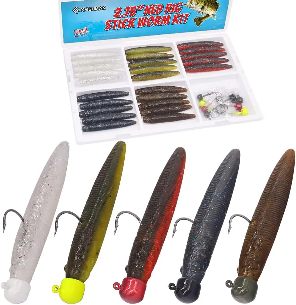 Ned-Rig-Kit-Finesse-Baits-Soft-Plastic-Worms-Fising-Lure for Bass Stick Swimbait Minnow Crawfish Lures Shroom Ned Jig Head Kit
