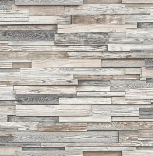 NextWall Faux Reclaimed Wood Plank Peel and Stick Wallpaper (Light Gray & Brown)