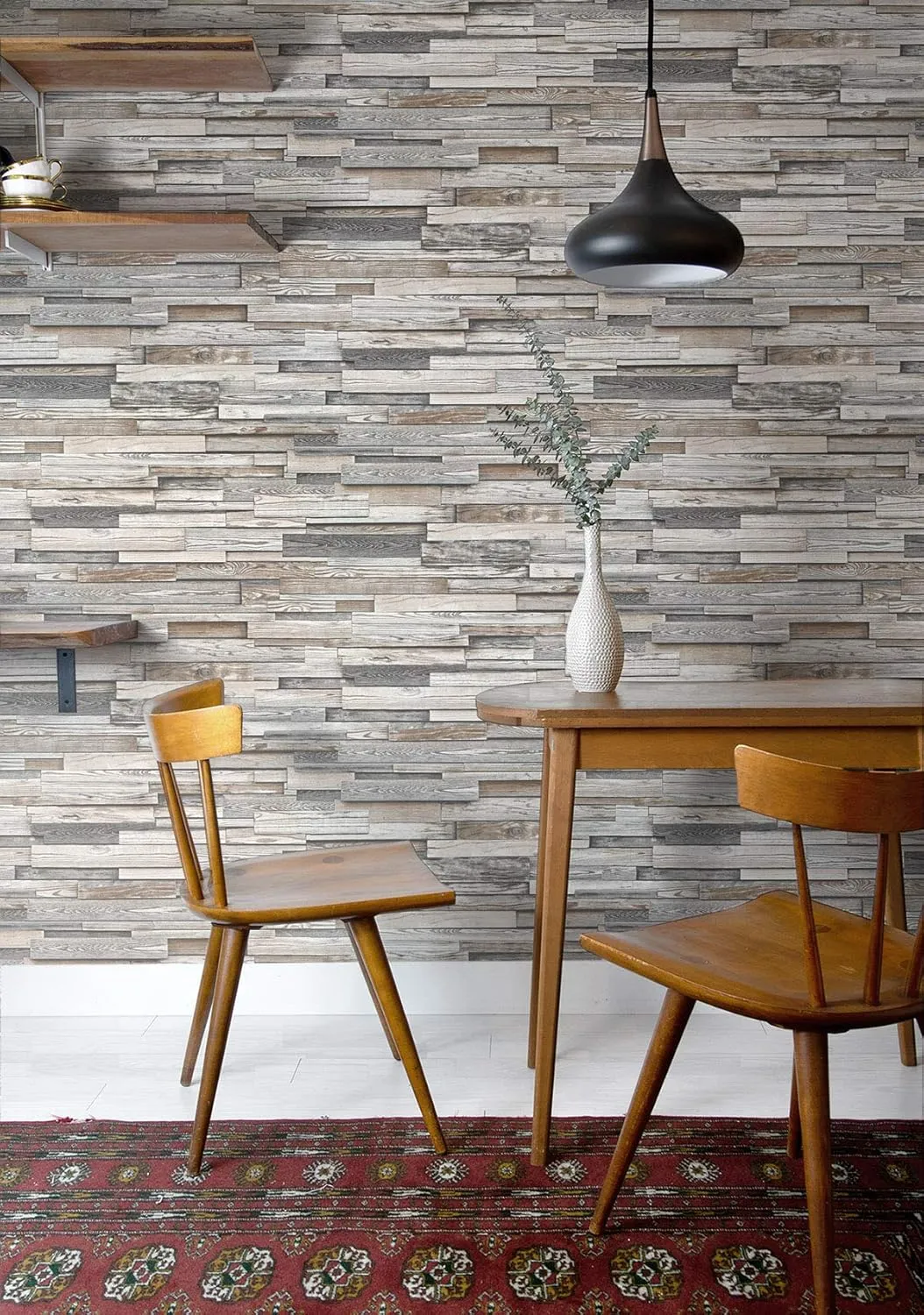 NextWall Faux Reclaimed Wood Plank Peel and Stick Wallpaper (Light Gray & Brown)