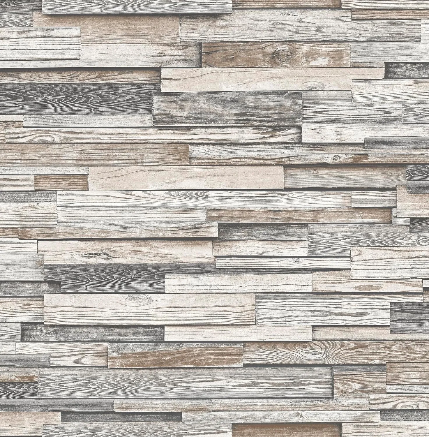 NextWall Faux Reclaimed Wood Plank Peel and Stick Wallpaper (Light Gray & Brown)