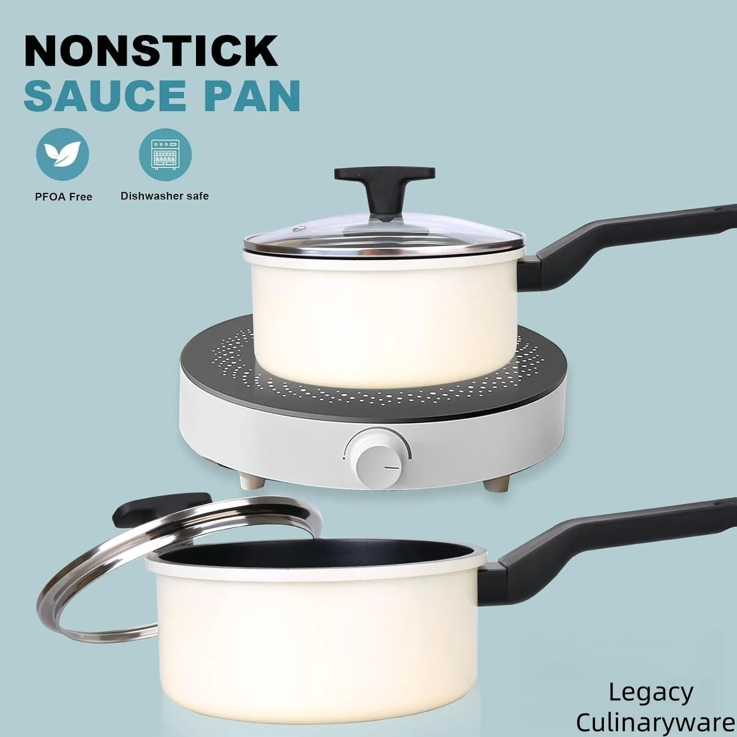 Nonstick Sauce Pan with Lid,1.5QT small pot, PFOA Free,Kitchen Pots Induction Pot,Cream