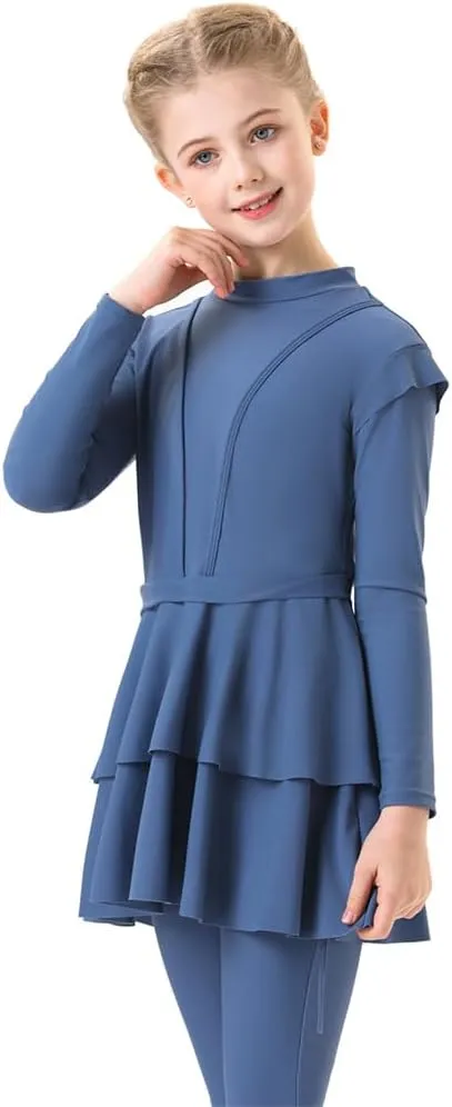 ODIZLI Kids Girls' Rash Guard Sets Islamic Hijab Swimwear Muslim Modest Long Sleeves Shorts Pants Beachwear Hoodie Hat 2 PCS