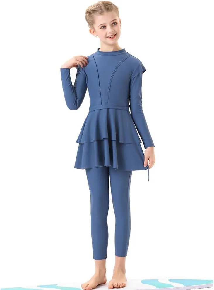 ODIZLI Kids Girls' Rash Guard Sets Islamic Hijab Swimwear Muslim Modest Long Sleeves Shorts Pants Beachwear Hoodie Hat 2 PCS