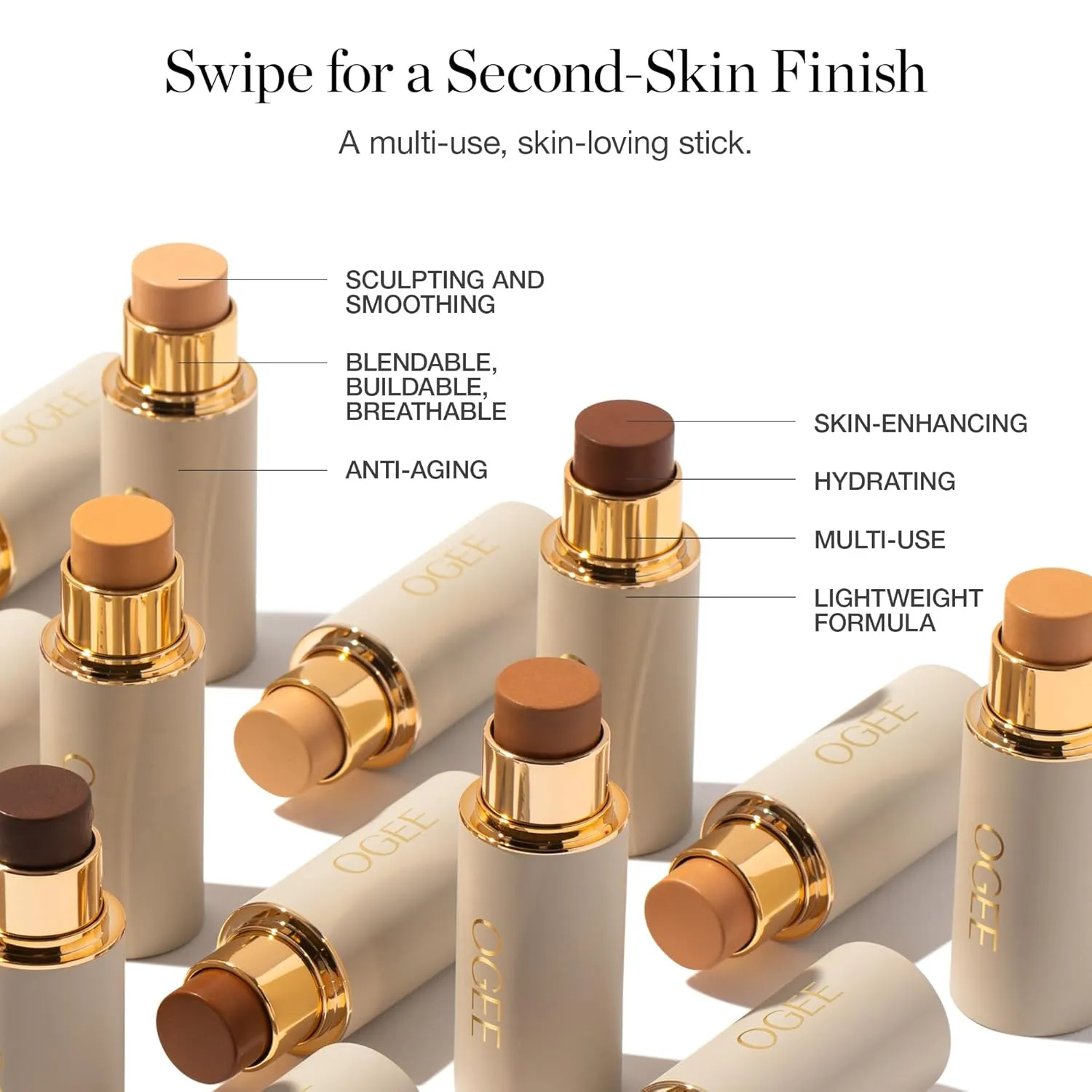 Ogee Sculpted Complexion Foundation Stick (Ginkgo 5.00N - Medium Tan, Neutral Undertones) Full Coverage Foundation Makeup - Instantly Balance & Even Complexion - 70% Organic Ingredients