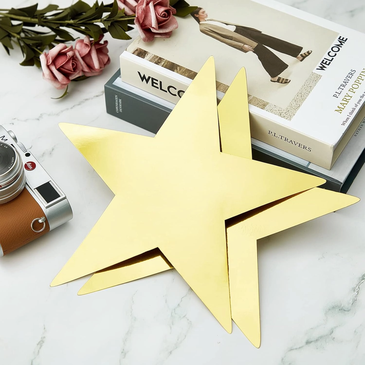 Outus 240 Pieces 11 Inch Large Gold Stars Cutouts Gold Stars Decoration Double Printed Paper Stars for Wedding Bulletin Board Decoration Classroom Wall Party Decoration Graduation Party Decoration