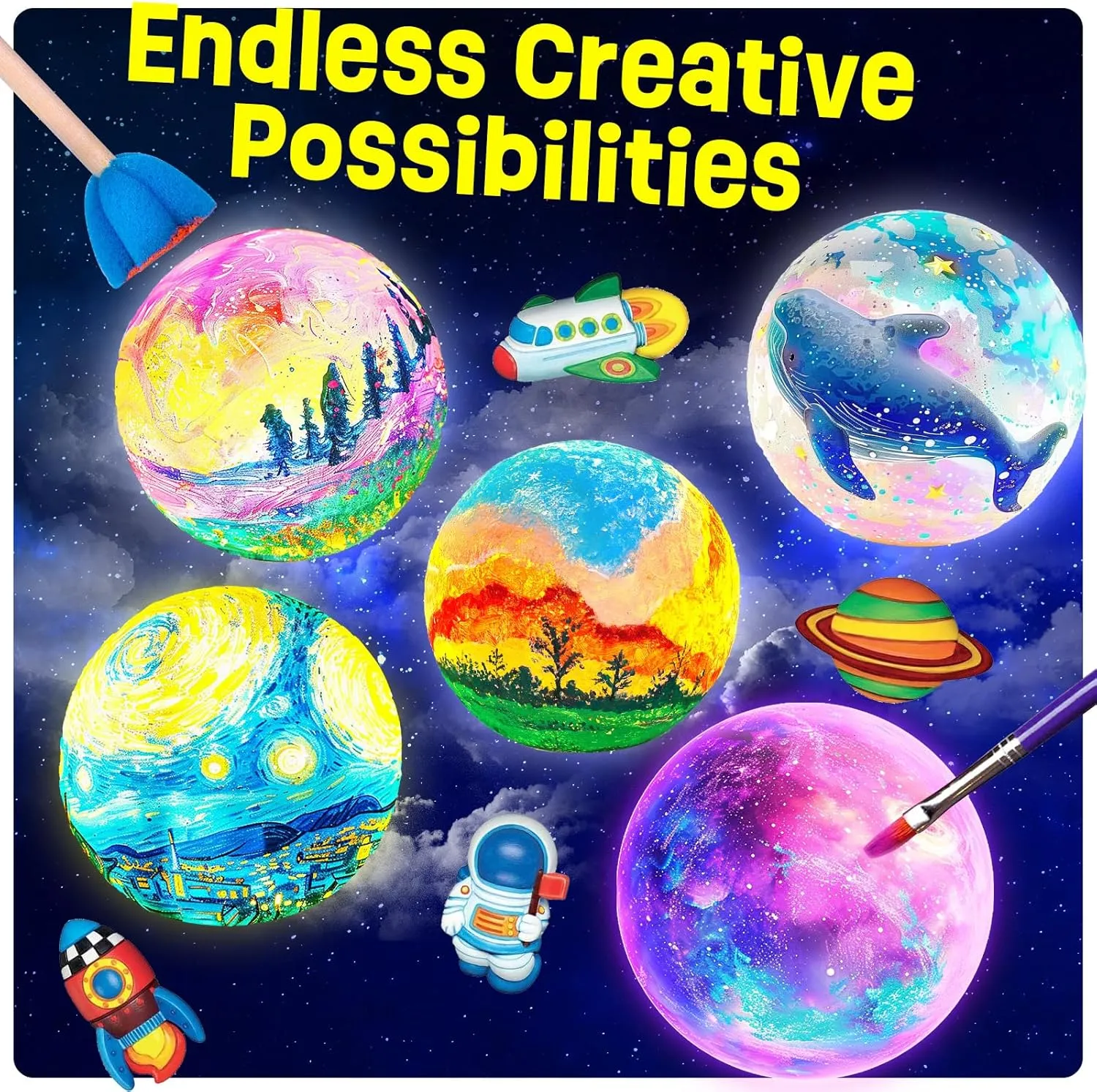Paint Your Own Moon Lamp Kit, Cool Gifts DIY 3D Space Moon Night Light, Art Supplies Arts & Crafts Kit, Arts and Crafts for Kids Ages 8-12, Toys Girls Boy Birthday Gift Ages 3 4 5 6 7 8 9 10 11 12 