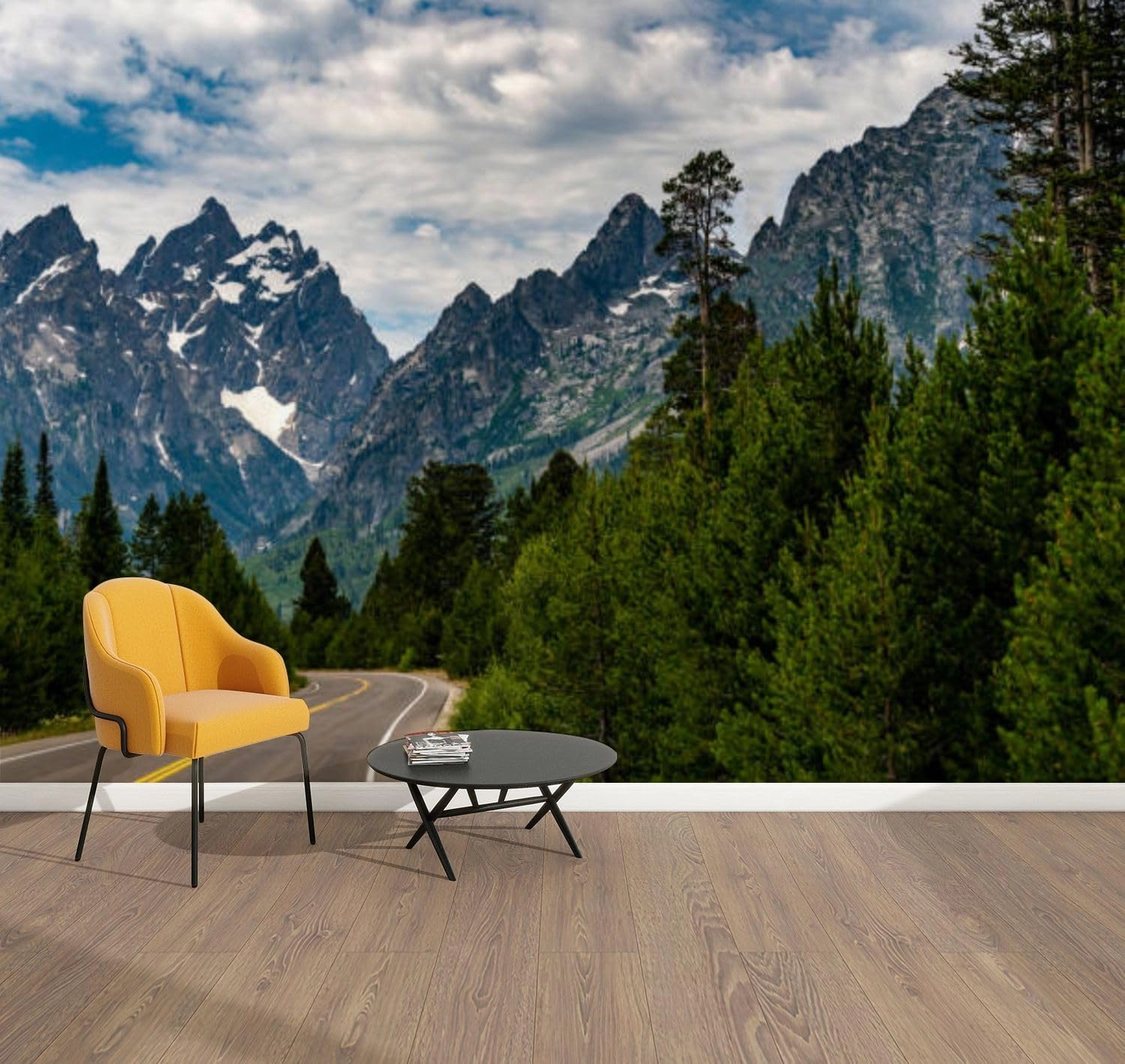 Peel & Stick Wallpaper Majestic Mountain Roadway Road Trip Beauty Nature Great Outdoors Removable Waterproof Wall Mural Large Canvas Self Adhesive Wall Decals Modern Home Decor Sticker 100"x144"