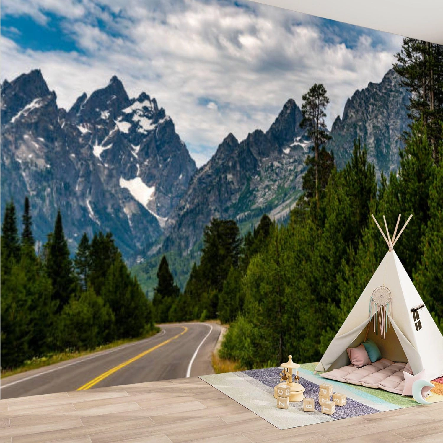 Peel & Stick Wallpaper Majestic Mountain Roadway Road Trip Beauty Nature Great Outdoors Removable Waterproof Wall Mural Large Canvas Self Adhesive Wall Decals Modern Home Decor Sticker 100"x144"