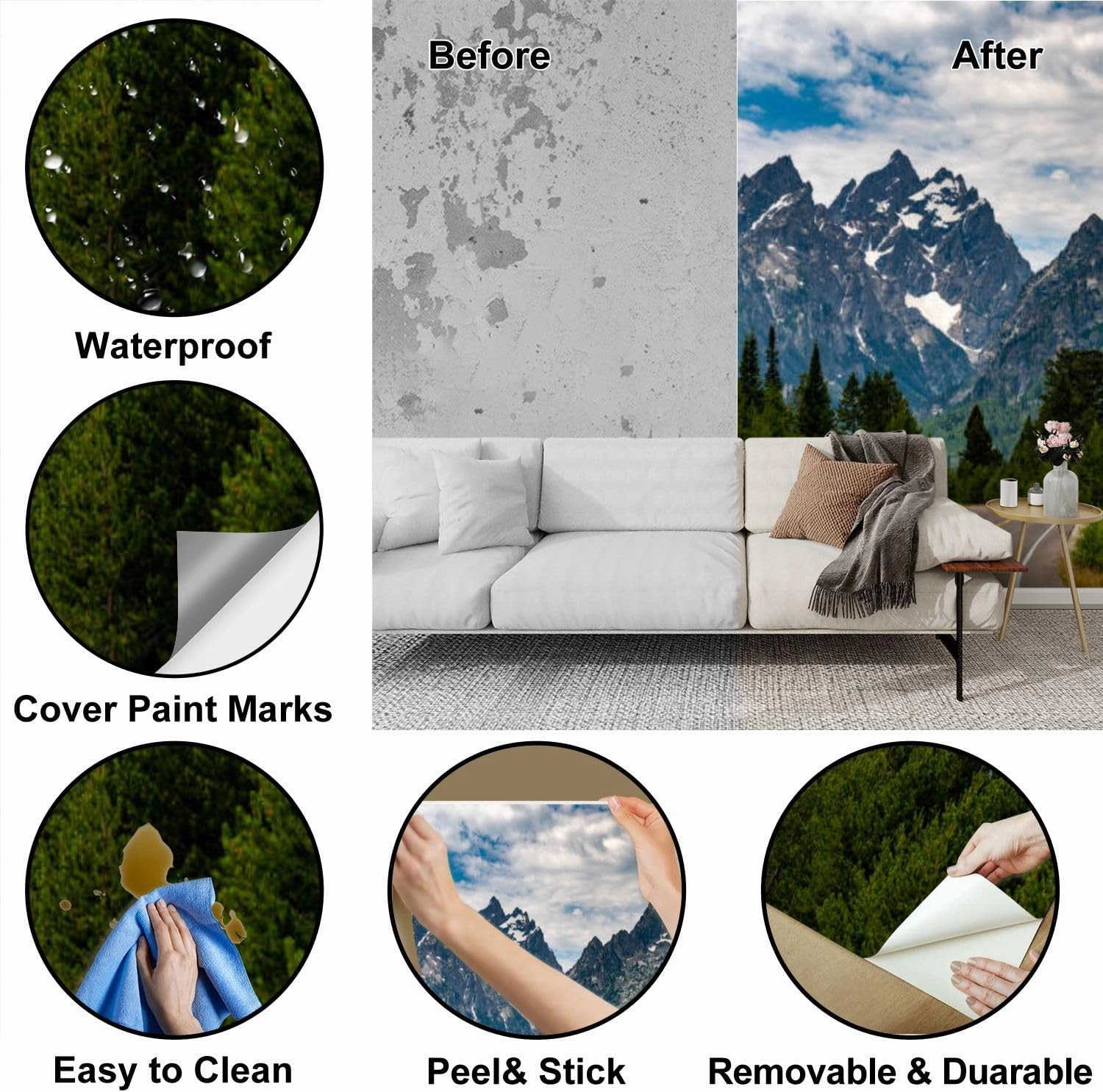 Peel & Stick Wallpaper Majestic Mountain Roadway Road Trip Beauty Nature Great Outdoors Removable Waterproof Wall Mural Large Canvas Self Adhesive Wall Decals Modern Home Decor Sticker 100"x144"