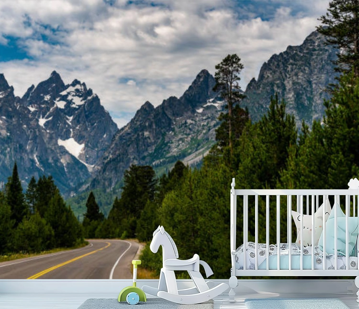 Peel & Stick Wallpaper Majestic Mountain Roadway Road Trip Beauty Nature Great Outdoors Removable Waterproof Wall Mural Large Canvas Self Adhesive Wall Decals Modern Home Decor Sticker 100"x144"