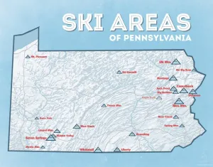 Pennsylvania Ski Resorts Map 11x14 Print (White & Light Blue)
