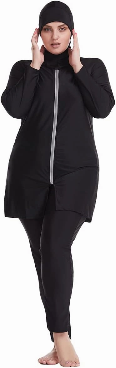 Plus Size Muslim Swimsuits for Women Rash Guard Swimwear Top Pants with Hijab/Cap