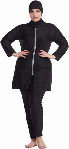 Plus Size Muslim Swimsuits for Women Rash Guard Swimwear Top Pants with Hijab/Cap