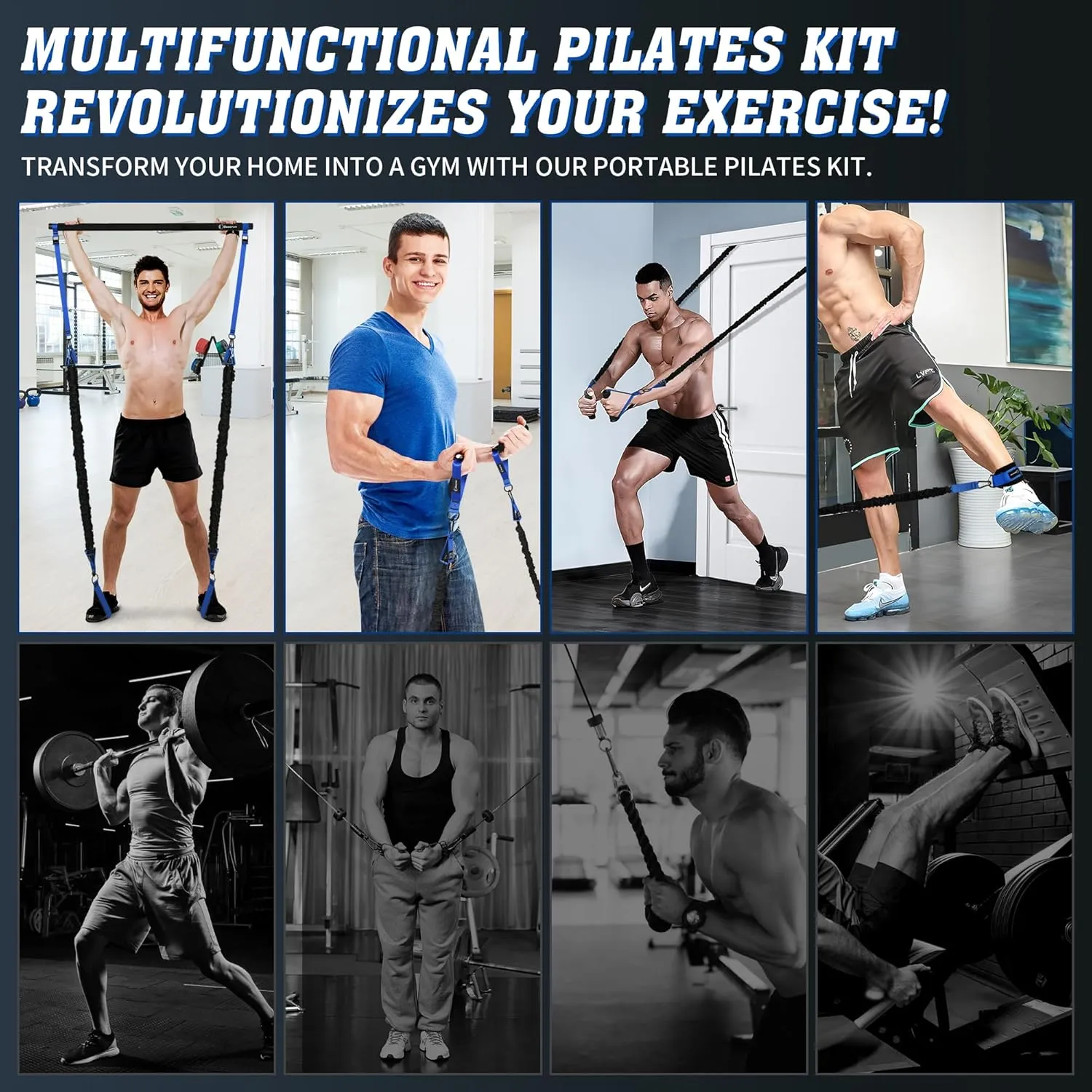 Portable Pilates Bar Kit with Resistance Bands for Men and Women - 3 Set Exercise Resistance Bands - Multifunctional Home Gym - Supports Full-Body Workouts – with Fitness Poster and Video