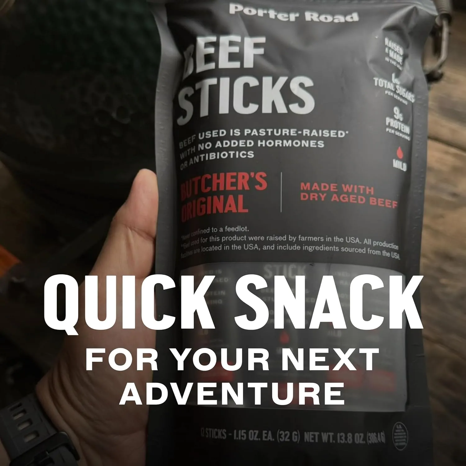Porter Road Beef Sticks - Butcher's Original Meat Sticks - Dry Aged Beef Jerky Sticks Meat Snack, Pasture Raised In USA, Hormone Free, No Antibiotics, Keto, Paleo, Gluten Free, 9g Lean Protein - 12 Pack
