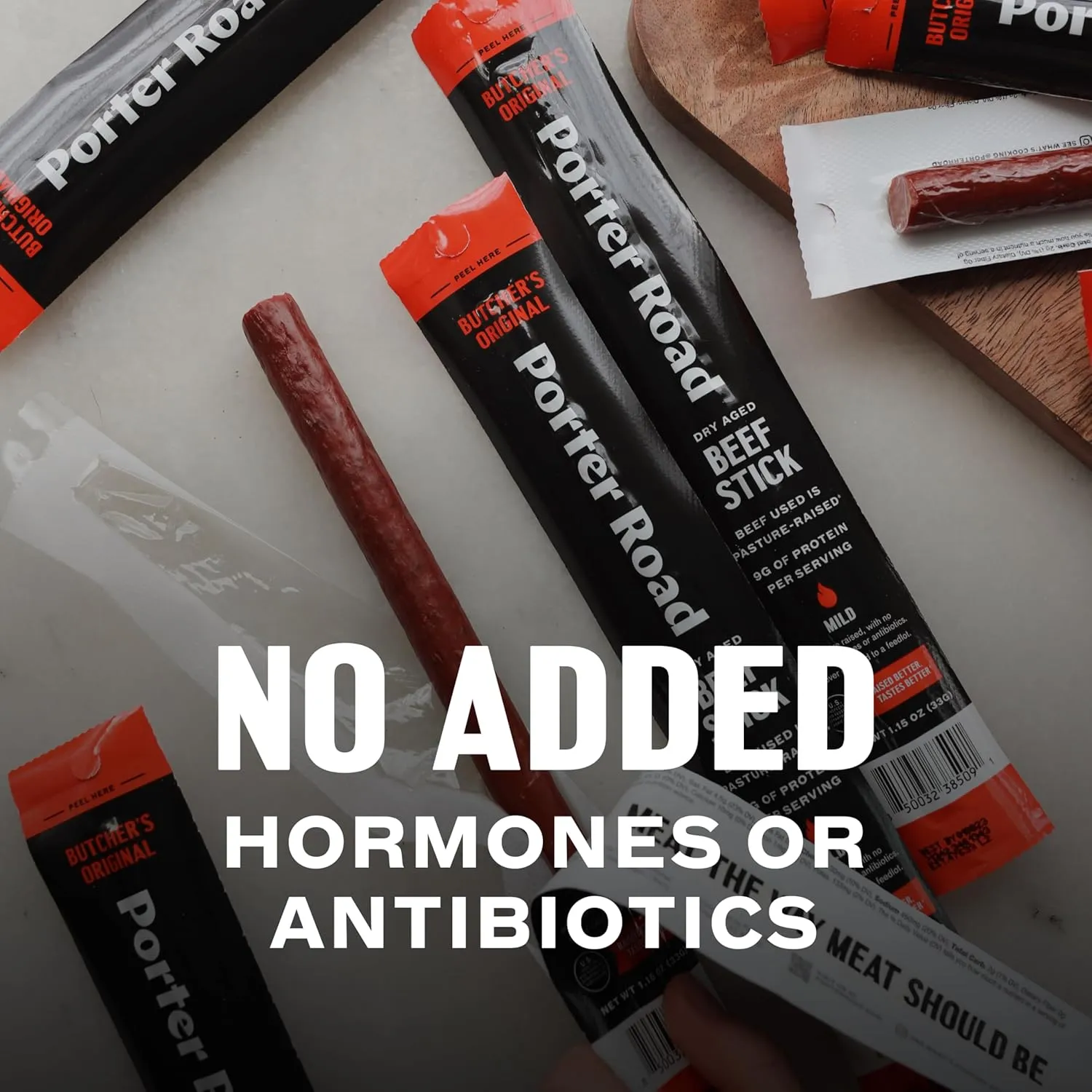 Porter Road Beef Sticks - Butcher's Original Meat Sticks - Dry Aged Beef Jerky Sticks Meat Snack, Pasture Raised In USA, Hormone Free, No Antibiotics, Keto, Paleo, Gluten Free, 9g Lean Protein - 12 Pack