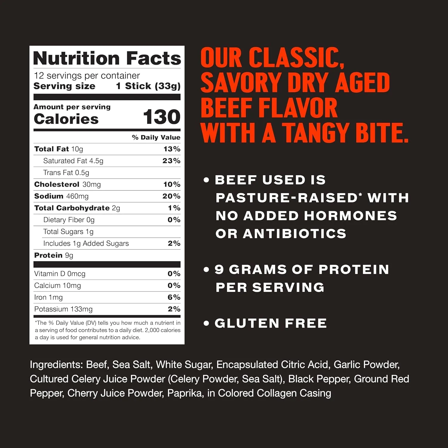Porter Road Beef Sticks - Butcher's Original Meat Sticks - Dry Aged Beef Jerky Sticks Meat Snack, Pasture Raised In USA, Hormone Free, No Antibiotics, Keto, Paleo, Gluten Free, 9g Lean Protein - 12 Pack