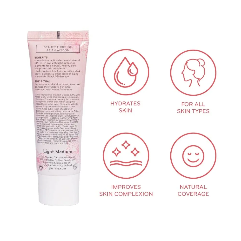 pūrlisse Ageless Glow Serum BB Cream SPF 40 - Glow BB Cream with SPF Enriched with Bakuchiol & Vitamin C to Help Improve Firmness & Reduce Wrinkles for Dewy Skin - Medium (1.4 oz)
