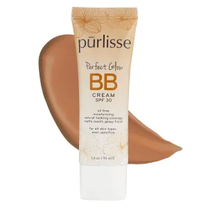 pūrlisse Perfect Glow BB Cream with SPF 30 - Matte Meets Dewy Finish - Enriched with Goji & Hawthorn Berry to Help Improve Skin Texture & Radiance - Tan Deep (1.4 oz)